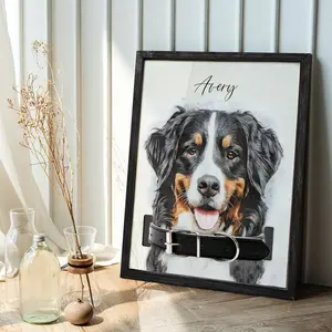 Customized Dog Memorial Frame With Pet Portrait Photo, Memorial Pet Collar Sign, Dog Memorial Wood Frame With Collar Holder