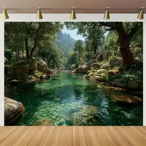 1pc Extra Large Lake Forest Landscape Tapestry - Turquoise Waters, Lush Greenery & Mountain Backdrop - Realistic Nature Scene Wallpaper Replacement for Living Room, Bedroom, Office, Party Decor - No Installation Needed - Durable Polyester Fabric