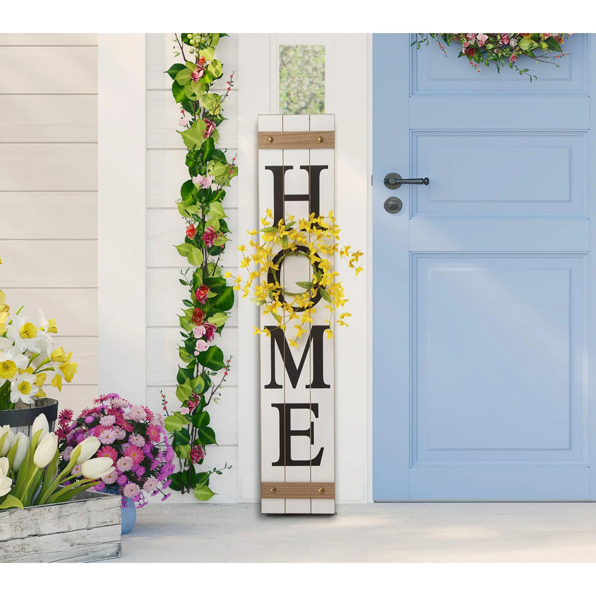 Glitzhome HOME Porch Sign With Fall, Winter, Sping Wreaths Glitzhome HOME Porch Sign With Fall, Winter, Sping Wreaths