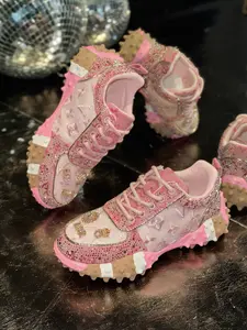 Women's Thick Sole Rhinestone Sneakers, Trendy Casual Sports Shoes, New Arrival 2026 Fashion Footwear for Daily Wear