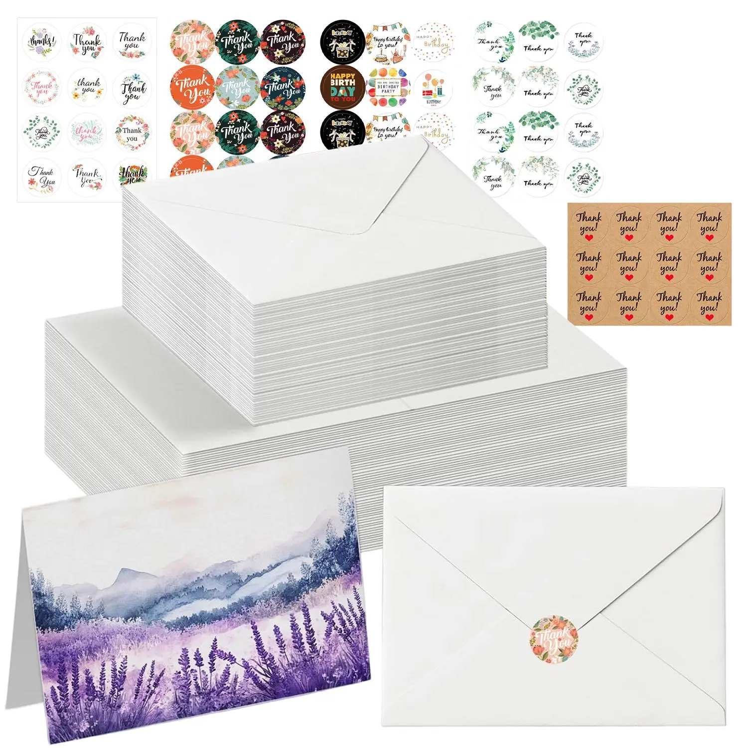 50 sets of foldable DIY blank watercolor card envelope set -4 x 6 inches, with sealing sticker, 140 pounds white acid free watercolor card for painting or making cards for Christmas and birthdays