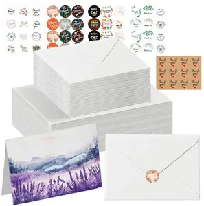 50 sets of foldable DIY blank watercolor card envelope set -4 x 6 inches, with sealing sticker, 140 pounds white acid free watercolor card for painting or making cards for Christmas and birthdays
