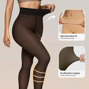 2026 New Fleece Lined Tights Leggings Women Sheer Fake Translucent Pantyhose Black Fleece Lined Tights for Winter Compression TrueSkin Color Fit CloudTouch Thermal - Womenswear