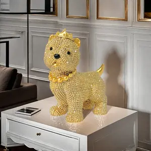 Dog Statue with Gold Crown Necklace, Beaded Dog Sculpture, Decorative Sculptures, Resin Animal Sculptures, Cute Collectible Figurines, Office Bar Shop Decor, Universal Holiday Gift, Cute Animal Design, Home Decor Statue, Various Rooms