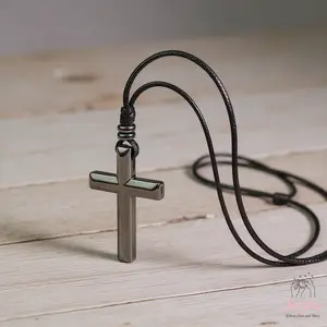 Hematite Cross Necklace - Personalized Crucifix Pendant - Custom Engraved Hematite Crystal Cross Necklace 24 Inch Length Gift for Her Him Spiritual Accessory