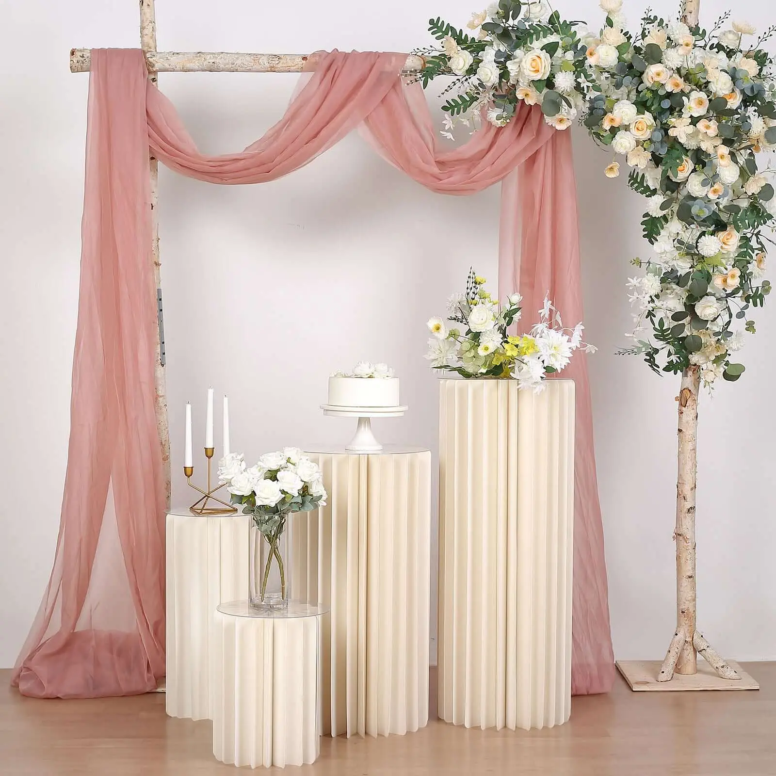 40-in Ivory Cylinder Decor Display Column Stand, Pillar Pedestal Stand With Top Plate