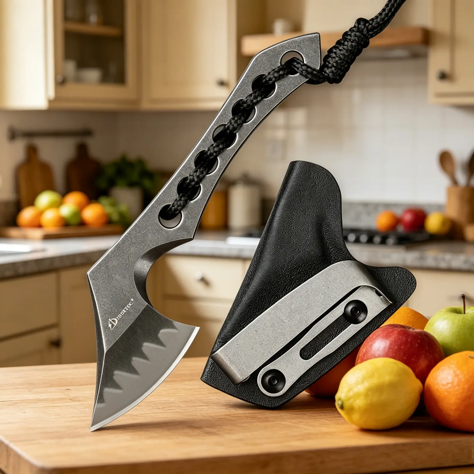 SDOKEDC Mini Camp Chopper, 6.18" Durable 9CR18MOV Steel Vegetable Cutter with Black Stone Wash, Portable Kitchen Knife with Safety Sheath and Gift Box, Durable Vegetable Slicer, Kitchen Vegetable Cutter