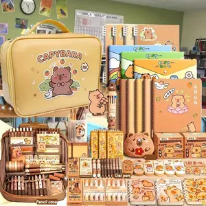 Adorable Cartoon Capybara Design Desk Supplies Set, Stationery Set, Student Essentials, Includes Pencil Case & Supplies, Perfect Back-To-School Gift for Students