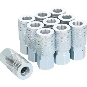 1/4 Air Hose Fittings, Industrial M-Type Coupler, 1/4 Inch Flow Size, 1/4 Inch Female Threads Size, Steel Material, 300PSI, 10 count Air Compressor Accessories Set