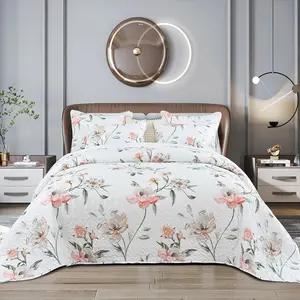 Magnolia lightweight quilt, floral quilted bedspread, bedding set, cozy bedroom decoration bedding