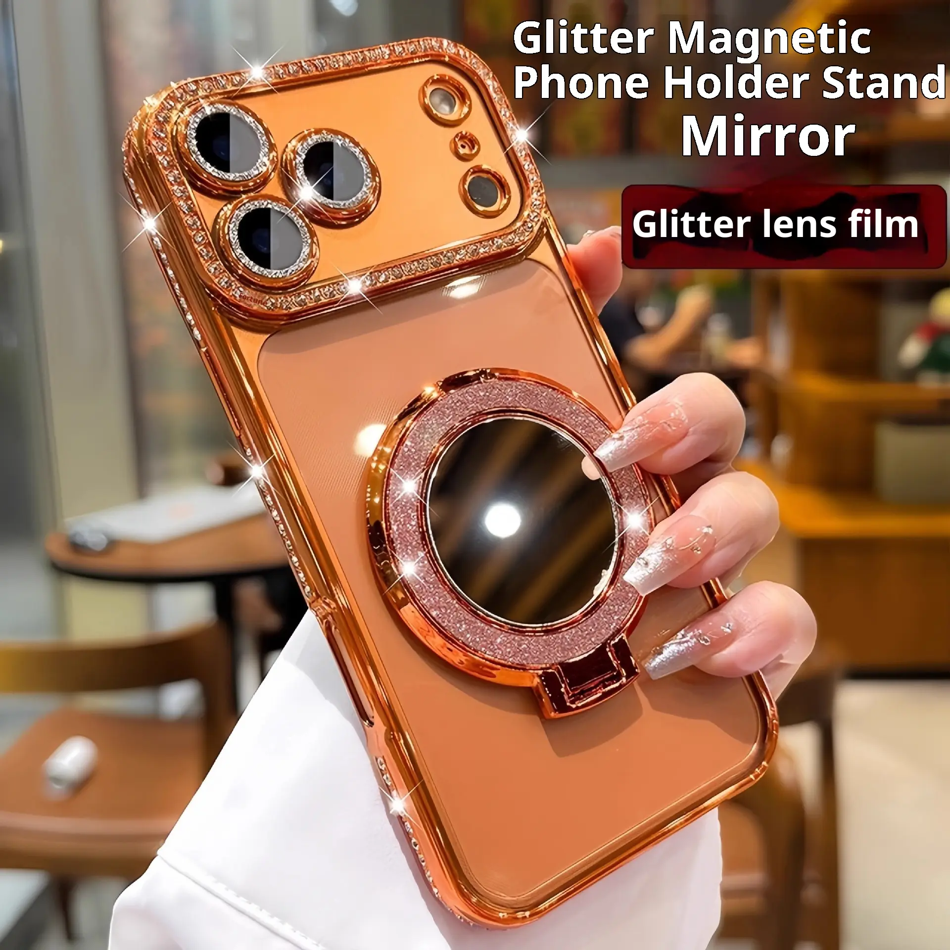 Luxury Glitter Mirror Magnetic Stand Smartphone Case - Customized TPU Casing for iPhone 17,16,15,14,13 Pro Max, Rhinestone Finish, Screen Protector, Phone Protection Accessory, Smartphone Accessory, Accessories