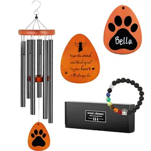 Dog Memorial Wind Chime 26" Gift Set with Bracelet&Sympathy Card, Personalized with Pet Name for Loss,Remembrance,Bereavement,Death,Passing Away,Grief,Condolences, Hang Outdoor,Garden,Patio