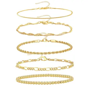 simple five-piece adjustable bracelet set personalized metal bracelet for women and men