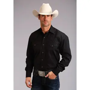 Men's Stetson Black Solid Western Long Sleeve Shirt