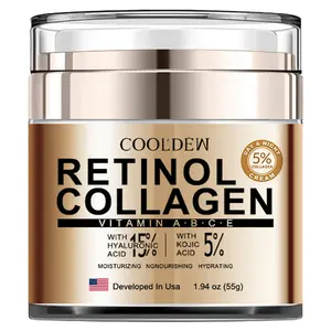Retinol Collagen Face Cream, 1.94oz / 55g, with Hyaluronic Acid and Vitamins C+E - A Day and Night Moisturizing Cream Suitable for All Skin Types, Kojic Acid Brightening Cream, Jojoba Oil for Skin Firming, for Use by Both Men and Women