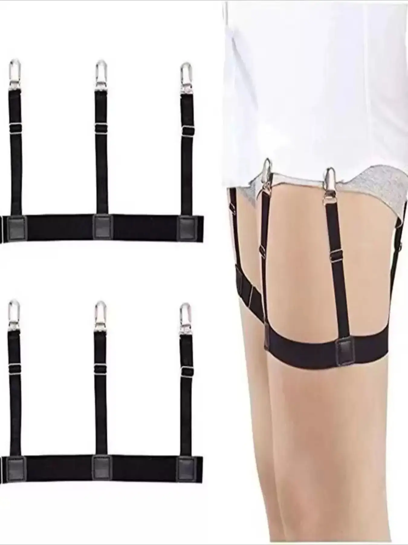 Men's & Women's Adjustable Elastic Shirt Stays, 3-Clip Non-Slip Shirt Garters, Business Casual Shirt Tuck Holders for Neat Tucked-in Look Accessory