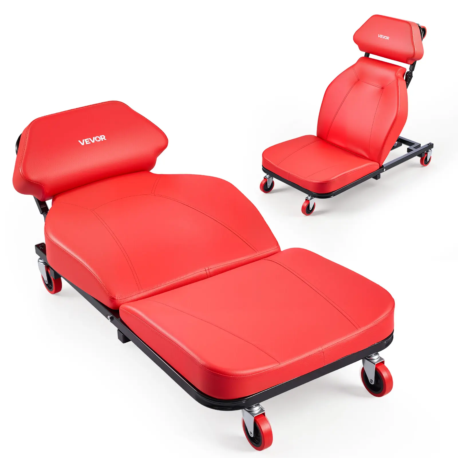 VEVOR 48.4 in Carbon Steel 2-in-1 Mechanic Creeper, Adjustable Backrest Garage Creeper Seat for Garage Use, 570lb Capacity Undercar Rolling Chair, 6 Swivel Casters, Padded Headrest for Auto Mechanics, Tire Rotation, Undercar Repair, Adjustable Rests