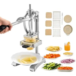 VEVOR Commercial French Fry Cutter with 4 Replacement Blades, 1/4 and 3/8 Blade Easy Dicer Chopper, 6 - wedge Slicer and 6 - wedge Apple Corer, Lemon Potato Cutter for French Fries with Extended HandleVEVOR Super Brand Day