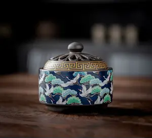 Ceramic Incense Burner white crane pattern, 1 count ceramic incense holder,creative home decoration,home fragrance accessories (without incense)