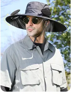 Hat with built-in fan, fan hat, wide-brimmed hat, equipped with two fans and dual USB charging, unisex fishing hat, men's fan hat, suitable for outdoor activities and rock climbing, a top choice for Father's Day gift