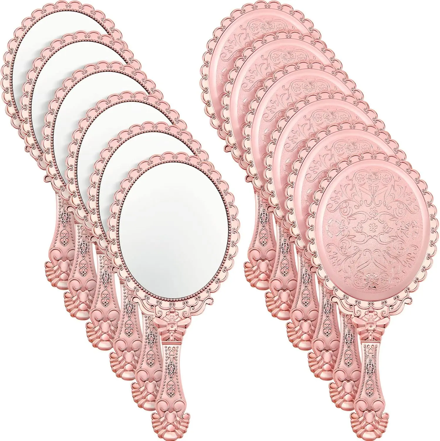 12Pcs Vintage Embossed Unisex Handheld Mirrors with Handles, 11.4cm Wide Compact Portable Makeup Mirrors for Families, Friends, Travel & Home Improvement Use (Pink), Mirror, Makeup Products