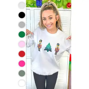 Tees2urdoor Women's Cotton Ash Nutcracker Sparkle Sequin Graphic Hoodie - Soft, Fitted, Casual Longsleeves Garment Top Clothes with Flattering Fit