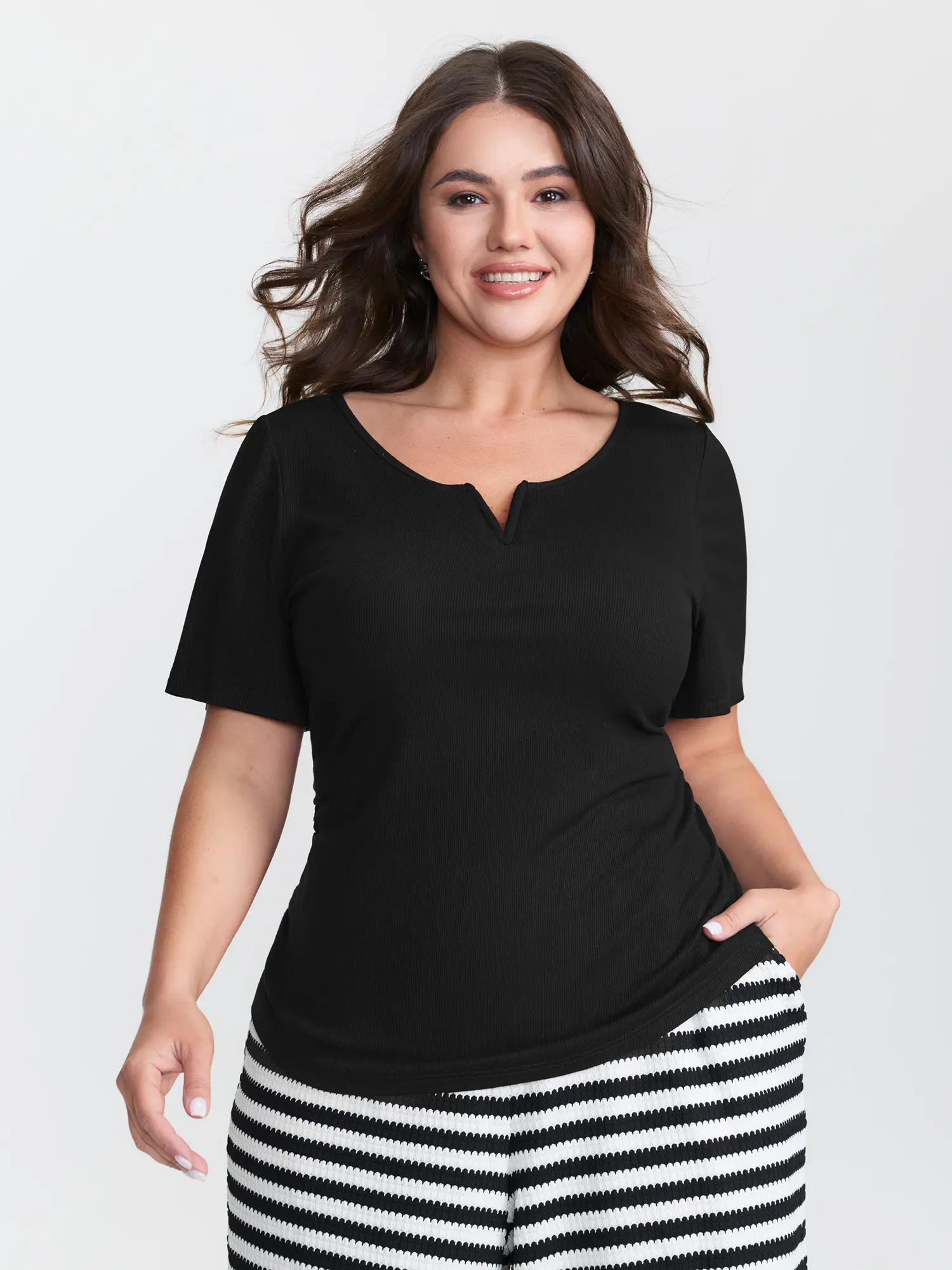 BloomChic Women's Plus Size Leisure T-Shirt in Stretch Rayon Spandex with Short Sleeves, a Split Neck, and Curvy Hem, Garment