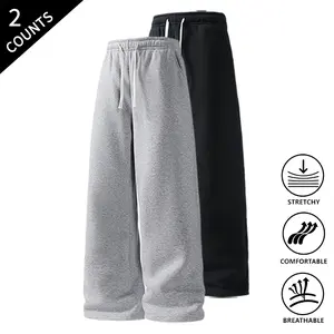 2-Pack Men’s Casual Sweatpants – Black & Light Gray, Elastic Waist Drawstring Pants