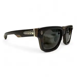 Chrome Hearts Lilith Sunglasses, Chrome Heart Eyewear with Ebony-Walnut Wood Frame and Silver Accents
