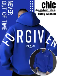 Men's Forgiven Pattern Print Hoodie with Drawstring and Kangaroo Pocket, Comfortable Casual Fashion Pullover, Fall & Winter Style, Casual Drawstring Hooded, Graphic Print Hoodie, Fashion Hoodies