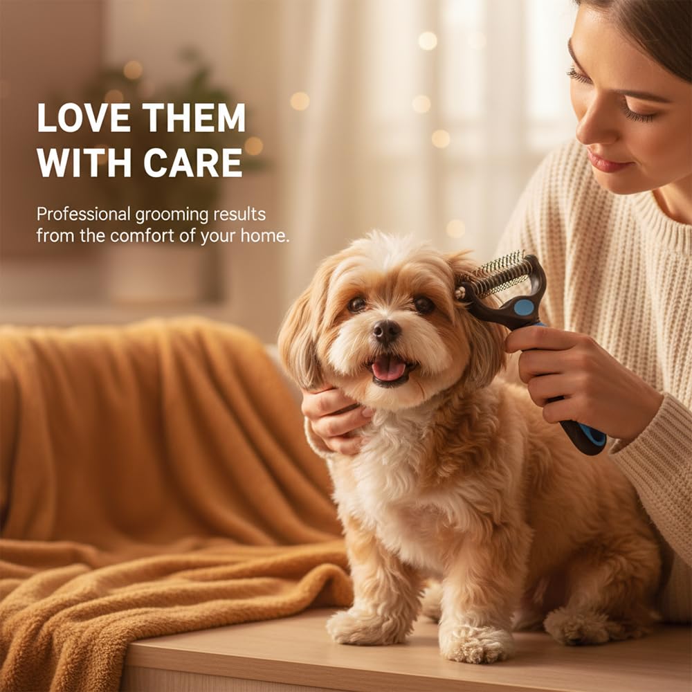 Pet Grooming Brush-Double Sided Hurtless Shedding and Dematting Undercoat Rake Comb for Dogs and Cats, No More Nasty Shedding or Flying Hair Pet Grooming Brush-Double Sided Hurtless Shedding and Dematting Undercoat Rake Comb for Dogs and Cats, No More Nasty Shedding or Flying Hair
