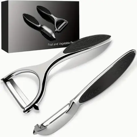 2-Piece Stainless Steel Household Peeler Set, Kitchen Utensils for Meal Prep, Straight Blade, Anti-Slip Grip, Compact Lightweight, Dishwasher Safe, Durable, Easy to Clean, Vegetable Fruit Utensils,familyfun
