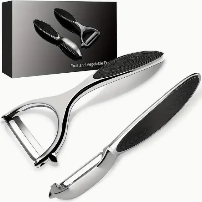 1-Set Stainless Steel Household Peeler Kit, Compact Lightweight Straight Blade Utensils with Durable Non-Slip Handle for Meal Prep, 2-Piece Vegetable Fruit Utensils for Peeling Potatoes, Carrots (Kitchen Supplies), Two Piece Set