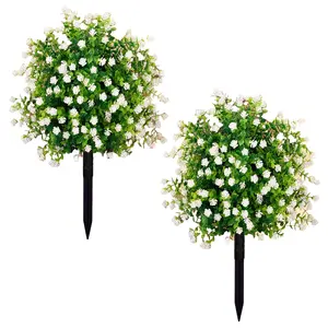2-Piece Artificial Camellia Ground-Planted Flowers with Stand, UV Resistant Mixed Bushes, Indoor Outdoor Decor, Wedding Garden Holiday, Plastic Floral Plant, Artificial Flower Set, Decorative Artificial Flower, Fake Plastic Flowers