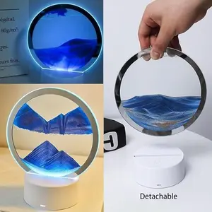 Moving Sand Art Table Lamp, 1 Count USB Powered Craft Quicksand Light, 3D Natural Landscape Flowing Sand Night Light, Home Decor, Dimmable Moving Hourglass Night Light`