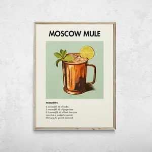 Minimalist Classic Cocktails, Moscow Mule Retro Cocktail Print, Cocktail Wall Art, Bar Prints, Cocktail Poster, Bar Cart Art, Alcohol Print, Room Decor, Unframed