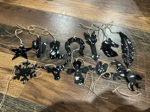 SILVER/BLACK ACID WASH Leather Cowhide Christmas Ornaments