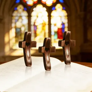 3Pcs Wooden Pocket Cross for Clutching – Small Inspirational Religious Gift, Stress Relief Prayer Cross for Encouragement, Faith & Comfort – Ideal for Pocket, Purse or Gift Bag