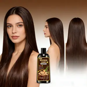 5-in-1 Plant Extract Dark Brown Hair Dye Shampoo With ginger, rosemary & black sesame, cleanses while dyeing, gentle gray coverage, Covers grey hair, color-locking repair, smooth shiny hair, for all hair types, men & women, easy to use & rinse