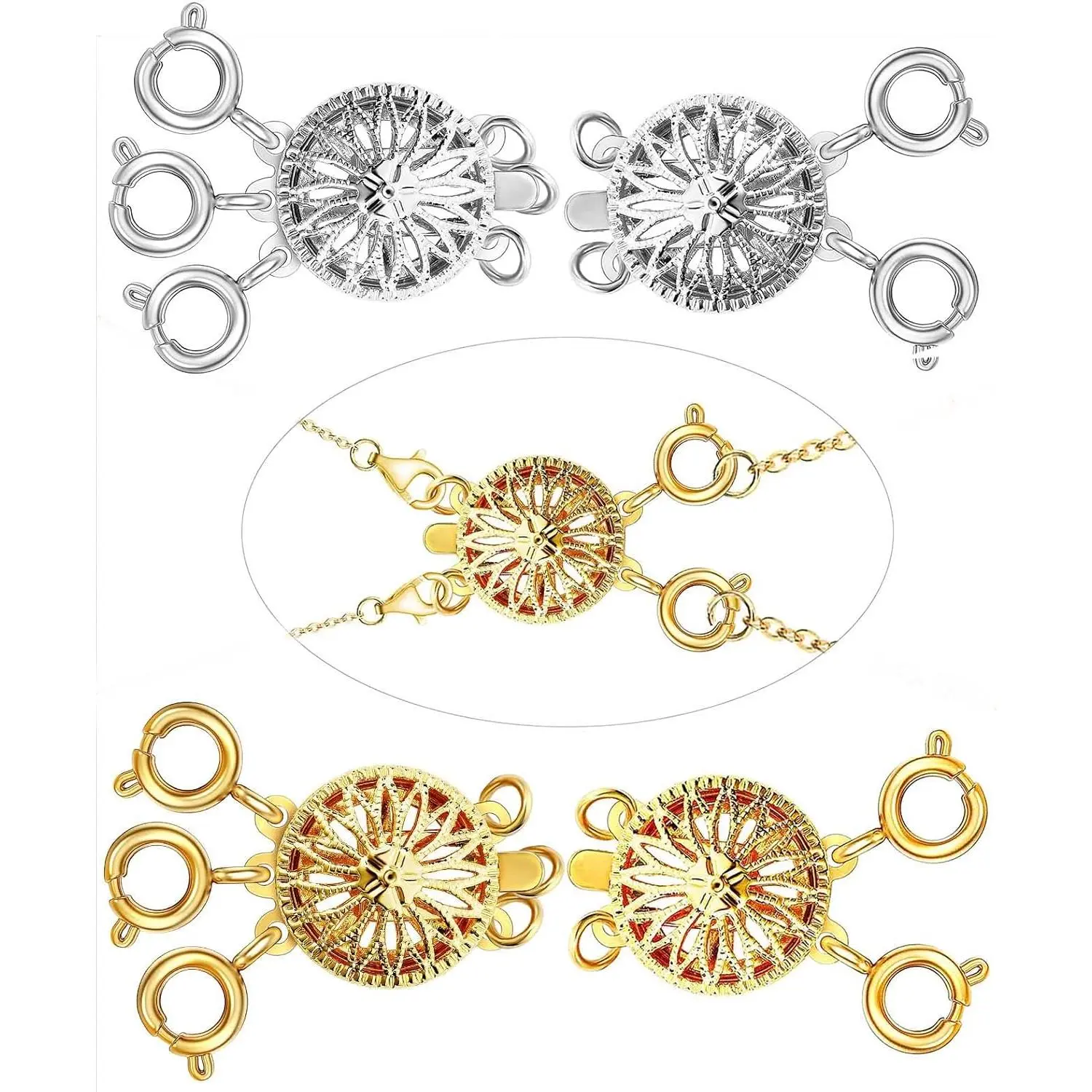Women's Tangle-Free Stainless Steel Layered Necklace Secure Clasps - 4 Pcs Locking Clip Converter, Mini Powered Magnetic Alloy Separator, Multifunctional Chain Extender for Summer Wear, Secure Clasp, Powered Magnetic Necklaces