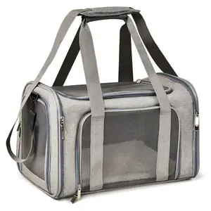 Airline Approved Soft-Sided Pet Carrier Backpack, Breathable Mesh Fabric with Zipper, Top Loader, Shoulder Strap, Lightweight for Small Dogs/Cats up to 8kg, 19.7×13.4×13.4inch/50×34×34cm Travel Accessory