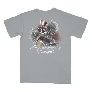 Comfort Color Uncle Woodrow All American Tee Mens Fitted Short Sleeve Crew Neck Summer Tshirt with Front Pocket American Flyway Waterfowl Design, Shortsleeve, Casual