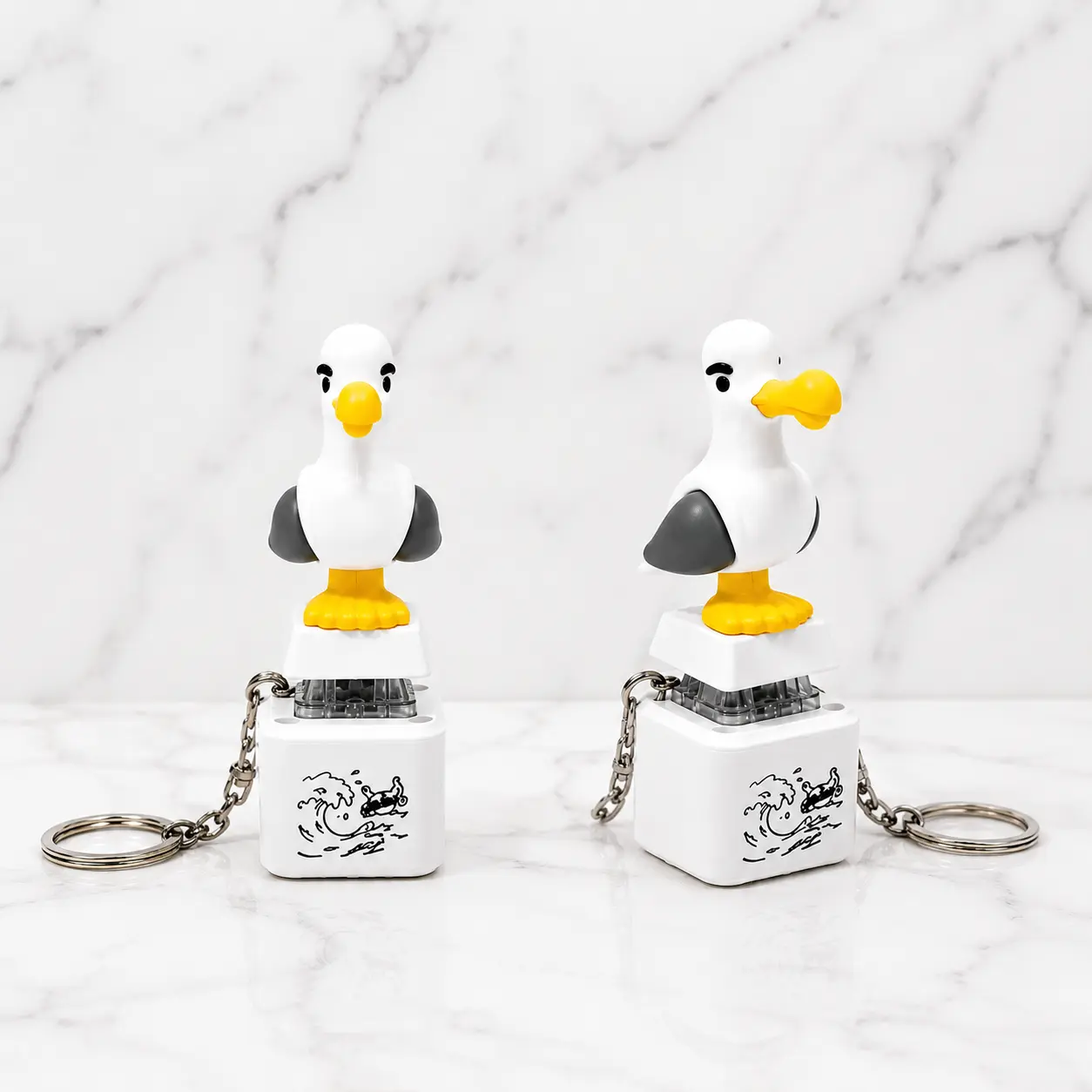 2pcs 2026 Cute Seagull "MINE!" Button Keychains - Real Sound, LED Light, Funny Interactive Gift for Friends, Keychain