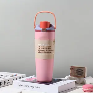 30oz Large Capacity Stainless Steel Vacuum Insulated Water Bottle with Straw, Push-button Pop-up Direct Drink Thermos, Flasks, Summer Cold Drink & Coffee Car Cup, Suitable for Office, Home, School, Beach, Camping, Hiking and Road Trip