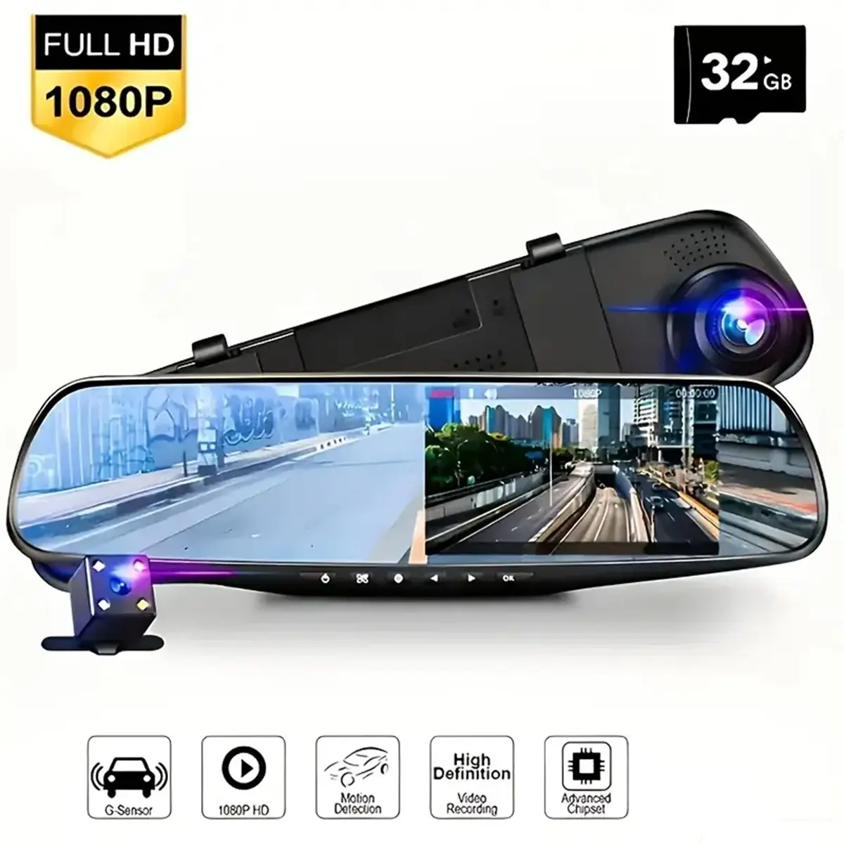 Dash Cam for Cars, Dashcam Front And Rear Camera, Dual Lens 1080P Front + 480P Rear, 3.5-Inch IPS Screen, Night Vision, Loop Recording, Parking Monitor (Hardwire Kit Required), 32GB Card Included, Constant Power Connection, HD Dash Cam, Dashcams for Cars