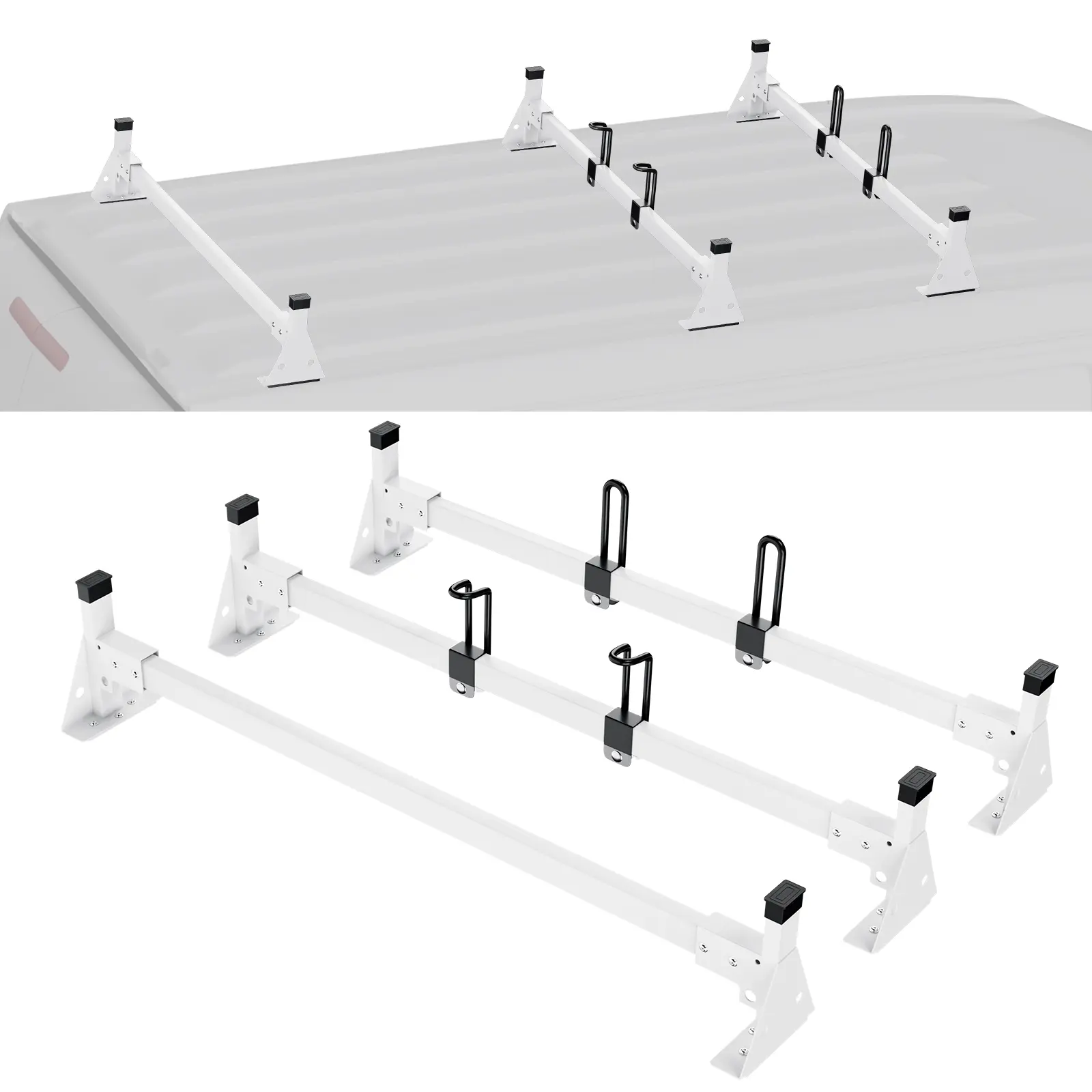 【Summerfinds】VEVOR Trailer Ladder Rack 54" 3 Crossbars Ladder Roof RackHeavy-duty Steel Van Roof Ladder Rack800 lbs Capacity Van Ladder Rack with StrapsFit for Ford Transit 1502503502015-2022