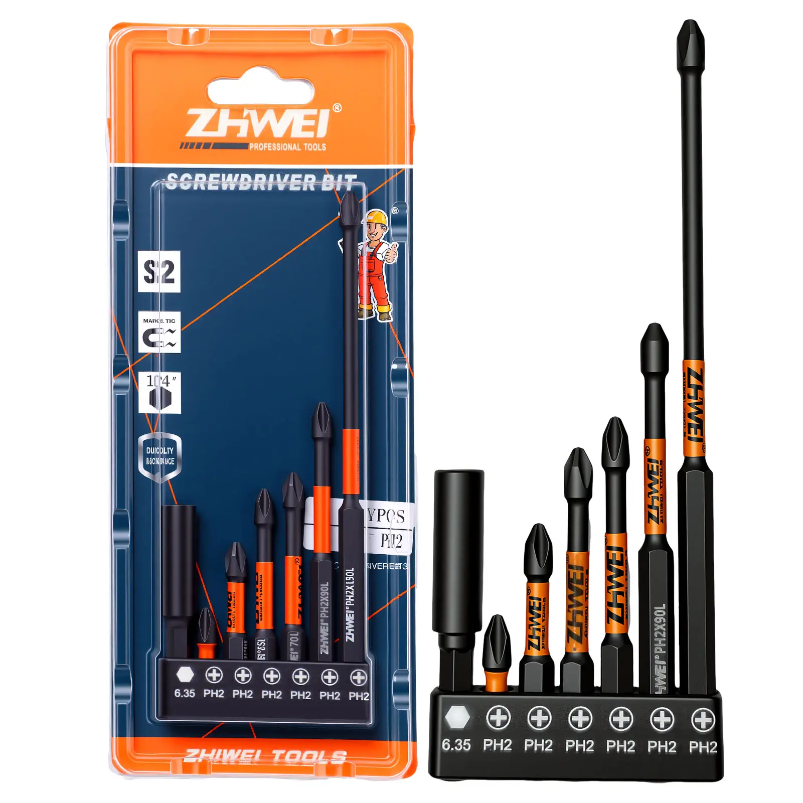 Multi-Length PH2 Screwdriver Bit Kit, 7PCS Magnetic Impact Bits, S2 Alloy, for Home & Workshop Use Drill Power Tools Accessories Power Tool Accessory