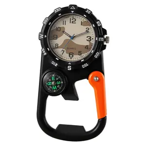 Outdoor Carabiner Clip Watch: Black Arabic Numerals Time Scale Analog Quartz Compass Fob Watches for Men Women Climbing Hiking Camping