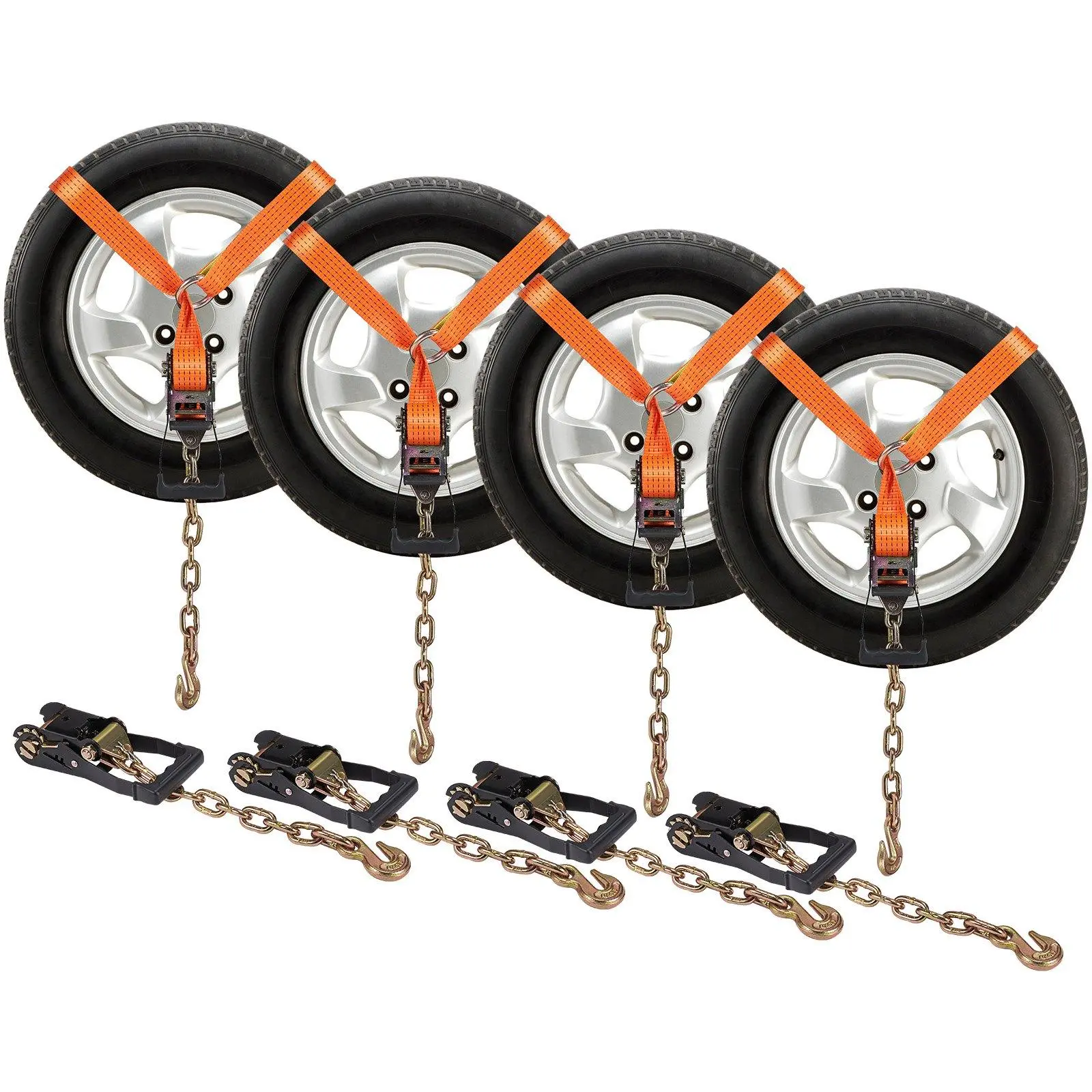 【Summerfinds】VEVOR Car Tie Down with Chain Anchors,  , Lasso Style 2"×120" Tire Straps, 5865 LBS Working Load, 11023 LBS Breaking Strength, with Heavy Duty Ratchets for Passenger Car, ATV, SUV, UTV, Truck, 4-Pack