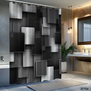 2D modern geometric black and white pattern forest shower curtain design, polyester fabric, windows and walls, bathtub, bathroom home decoration shower curtain, all season universal shower curtain, bathroom decoration curtain, equipped with 12 hooks